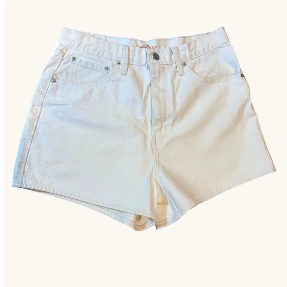 LEVI'S Women's Denim Shorts Size 31 White High Loose Wide Leg Jean